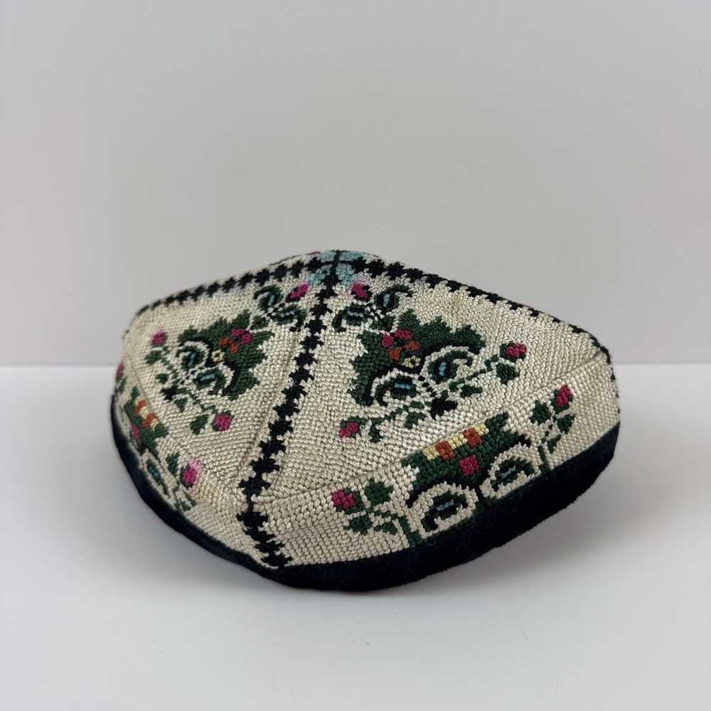 Vintage Silk Embroidered Skullcap Uzbek Tajik Doppi Tubeteika Handmade Hat Cap